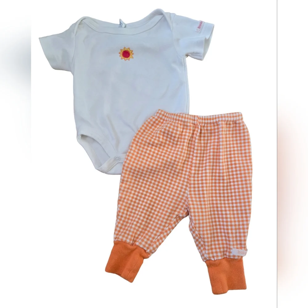 Vintage Y2K Baby Gap orange plaid sunshine 2-piece set, pants and onesie